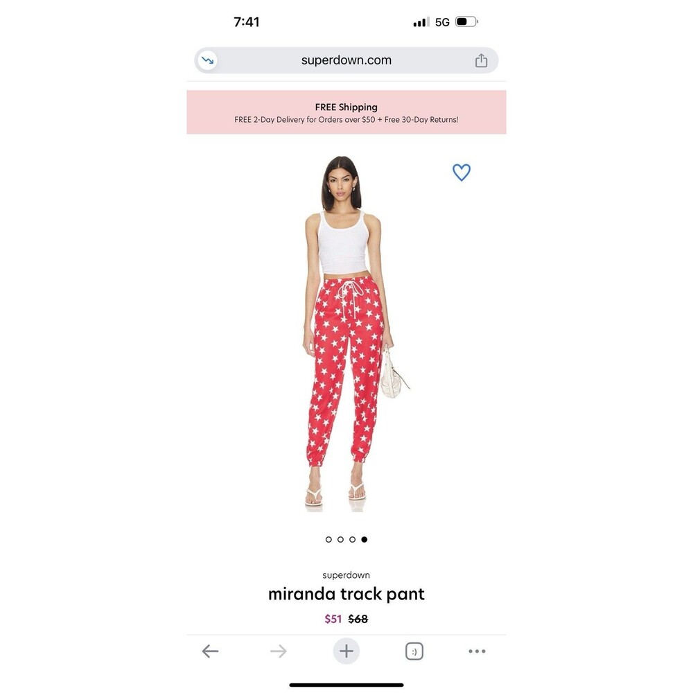 Superdown Star Satin Joggers Red White L Track Pants Revolve American Flag NEW‎